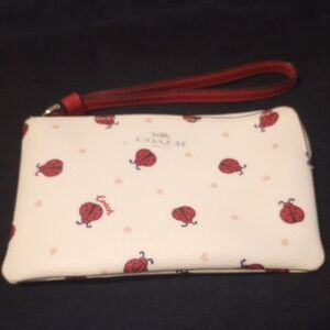 Coach Red and White Ladybug Wristlet